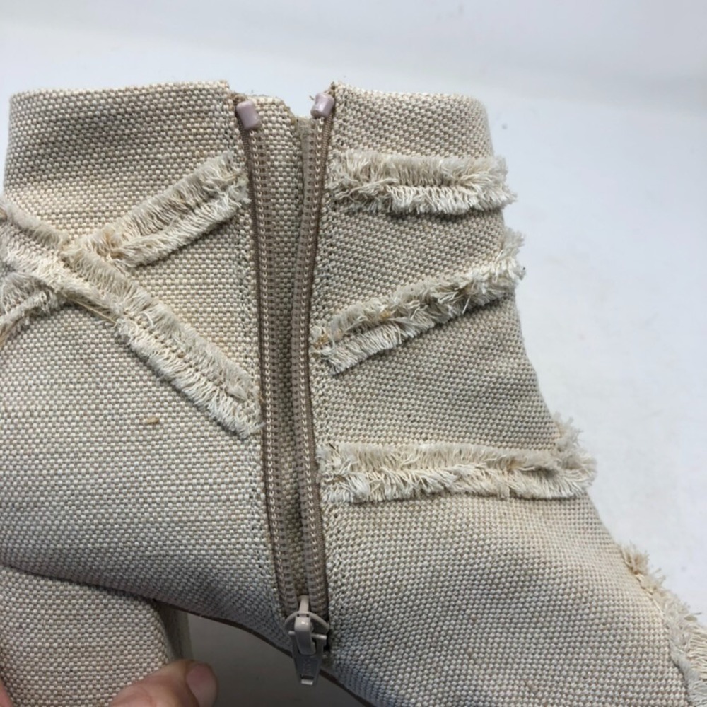 Seychelles Ankle Boots Beige Fabric Fringe Block Heel Zip Round Toe Womens 10 - Picture 10 of 16